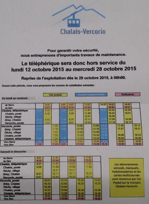 Horaire bus pendant révision téléphérique automne 2015
